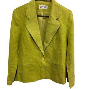 Carol Horn Workshop Lime Green Linen Single Button Blazer Size 10 Tailored